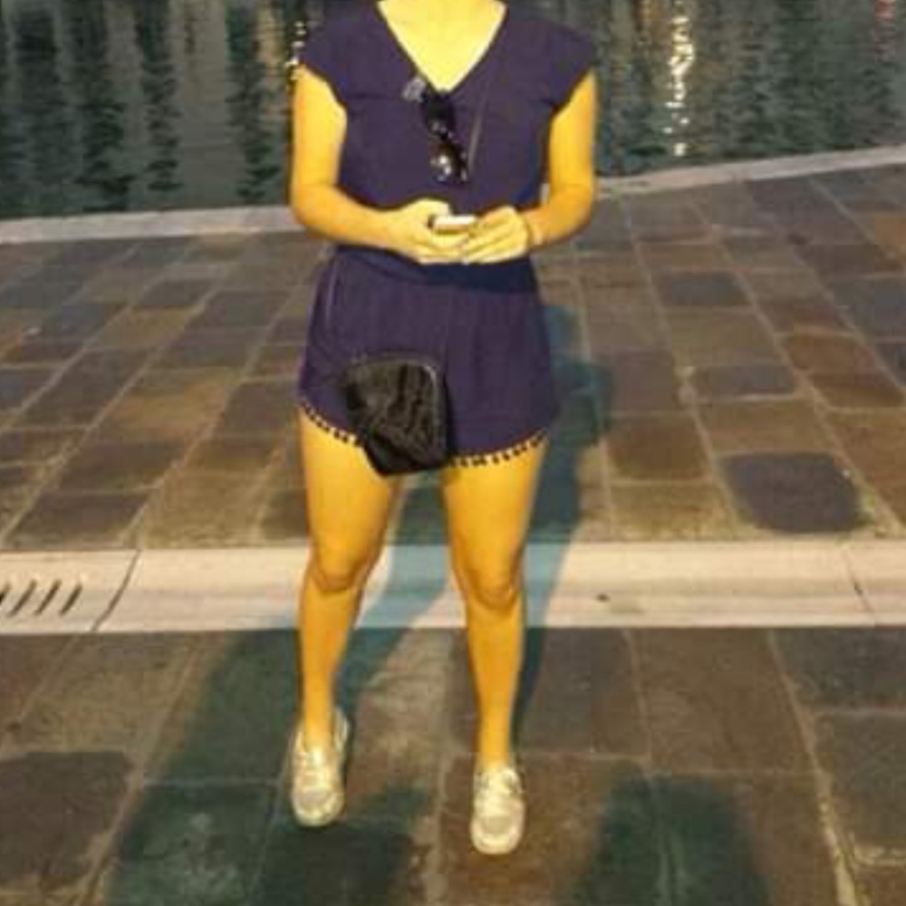 NAVY BLUE POM POM ROMPER